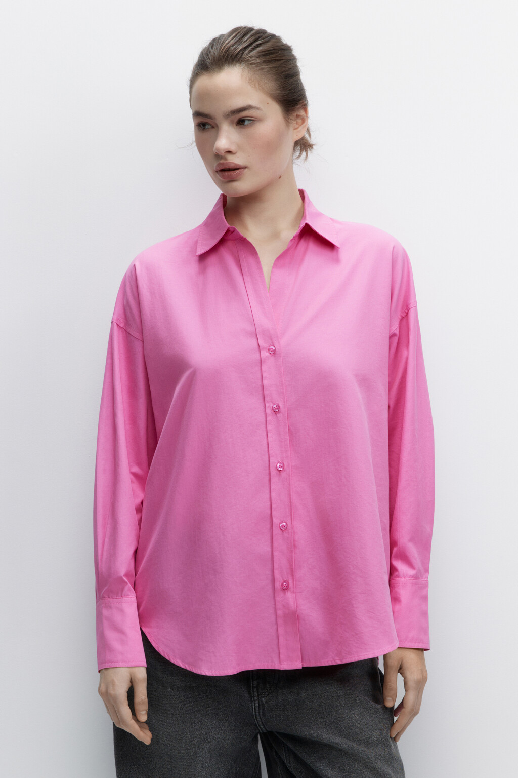 Рубашка oversize с боковыми вырезами - цвет розовый - 3