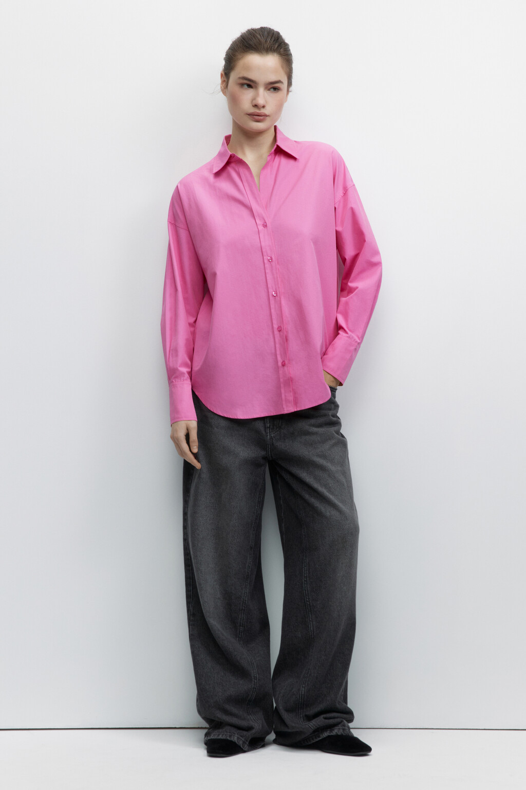 Рубашка oversize с боковыми вырезами - цвет розовый - 6