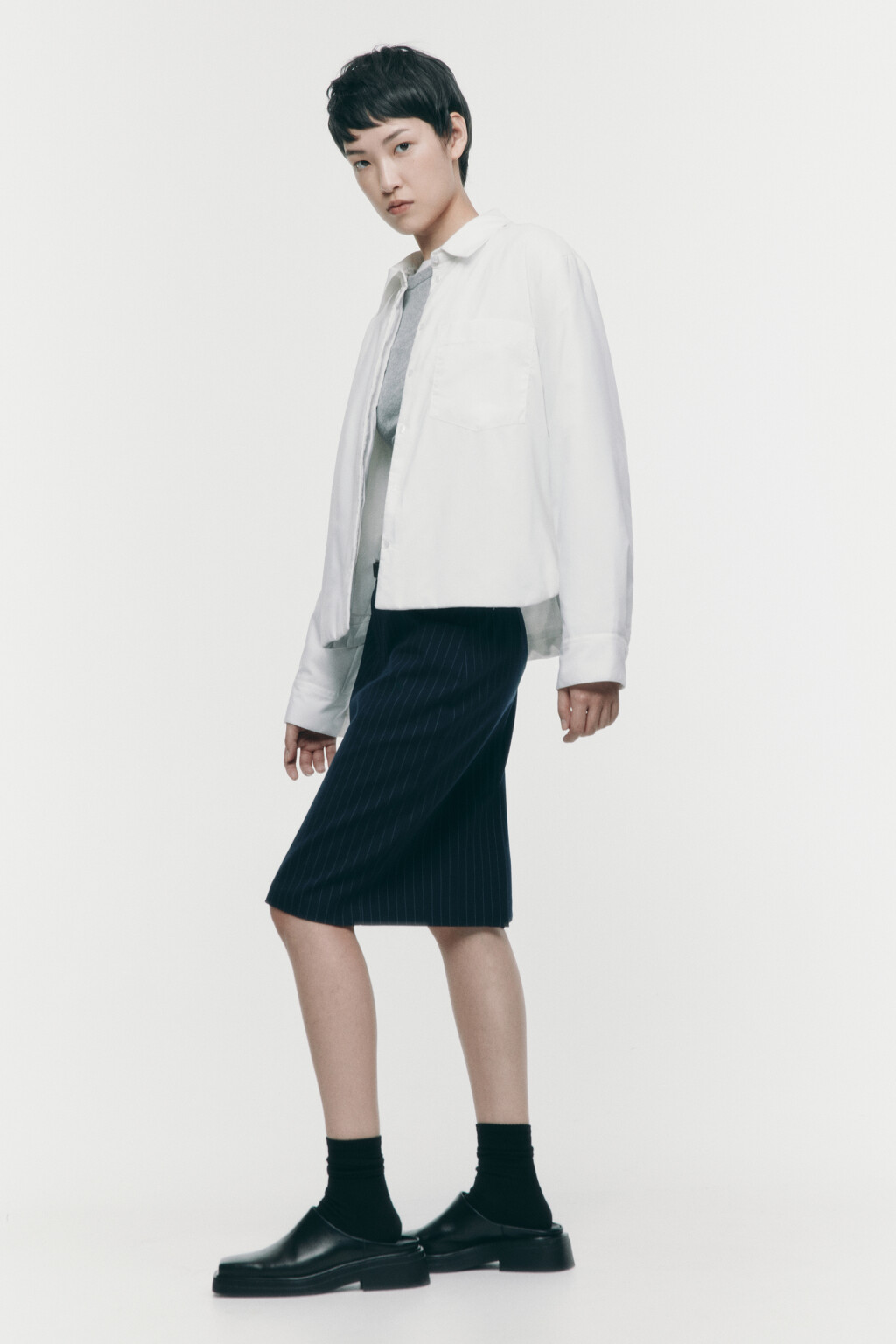 Блузка-рубашка прямая с утеплением - цвет белый - 2