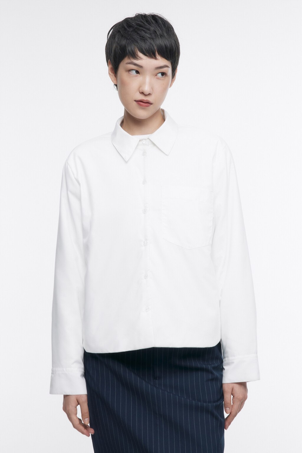 Блузка-рубашка прямая с утеплением - цвет белый - 3