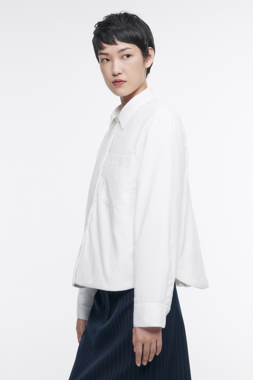 Блузка-рубашка прямая с утеплением - цвет белый - 4