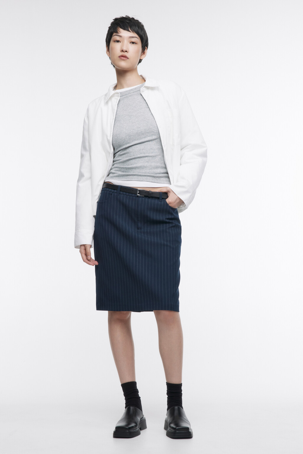 Блузка-рубашка прямая с утеплением - цвет белый - 6