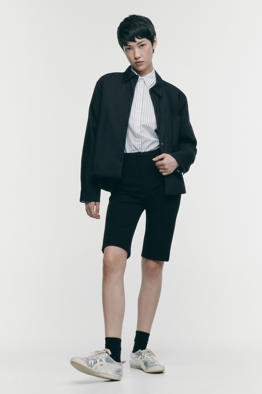 Блузка-рубашка прямая с утеплением - цвет черный - 1