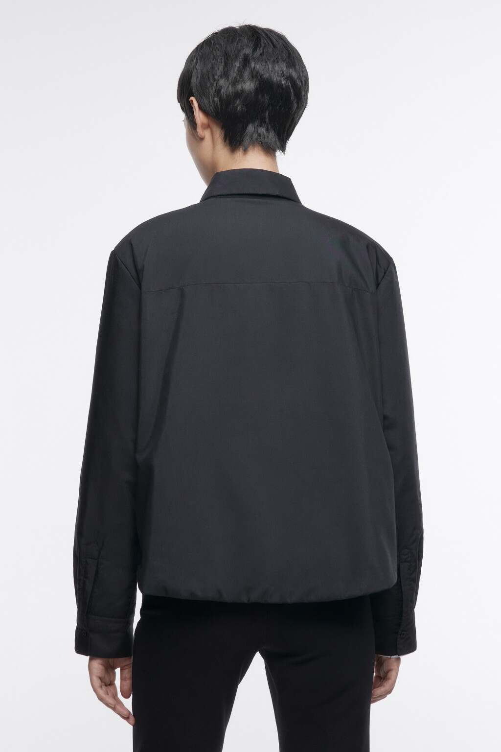 Блузка-рубашка прямая с утеплением - цвет черный - 4