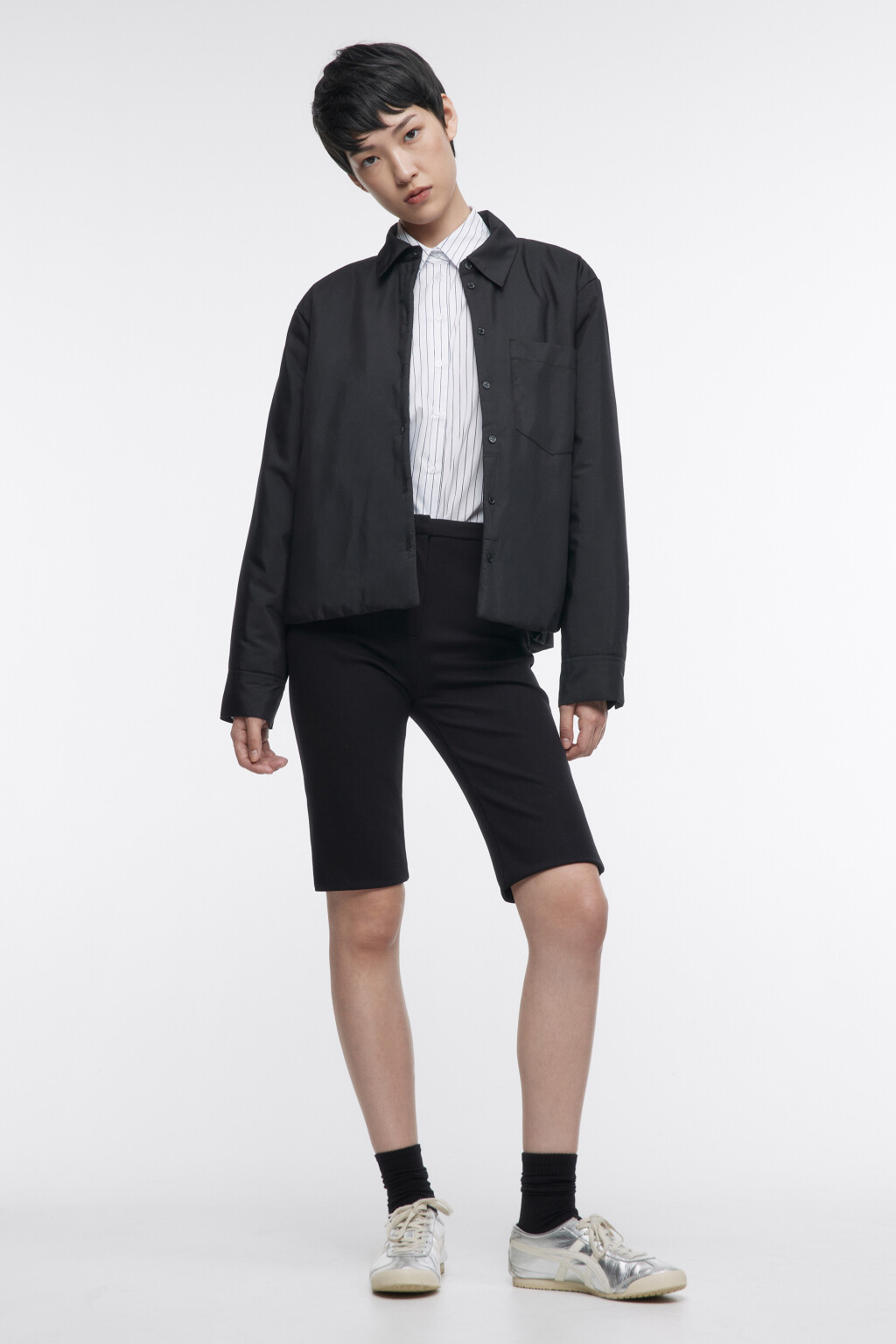 Блузка-рубашка прямая с утеплением - цвет черный - 5