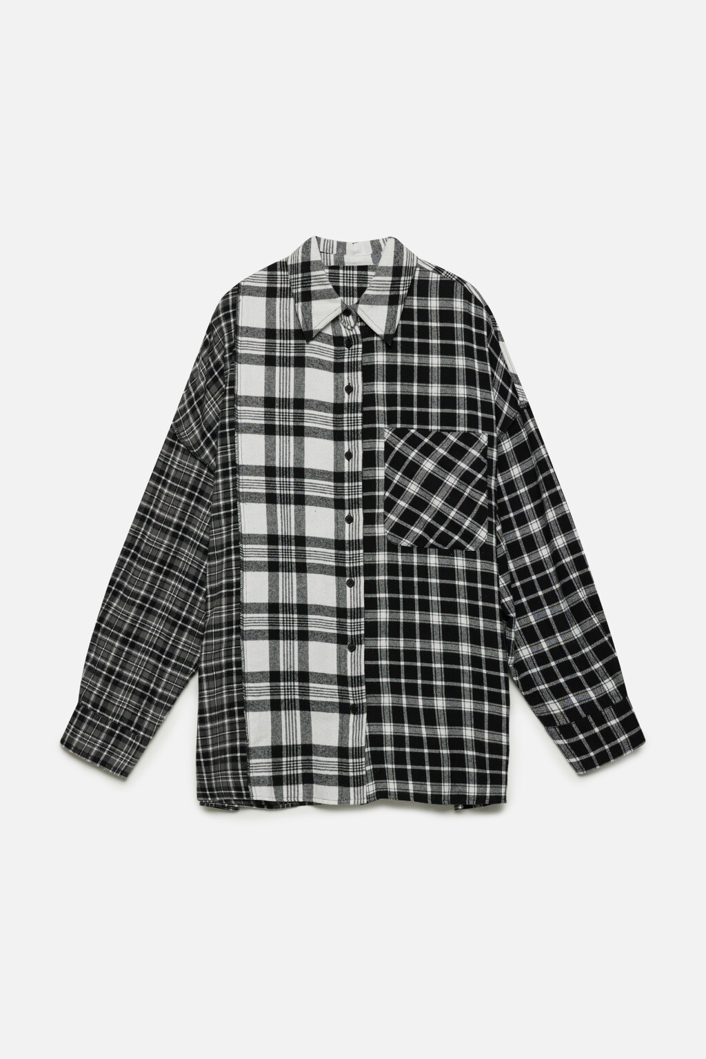 Рубашка oversize клетчатая в стиле пэчворк - цвет черный - 9