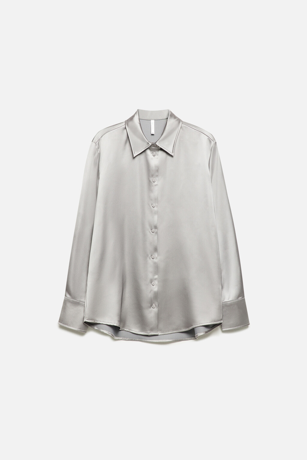 Блузка-рубашка атласная с длинными рукавами - цвет серый - 8