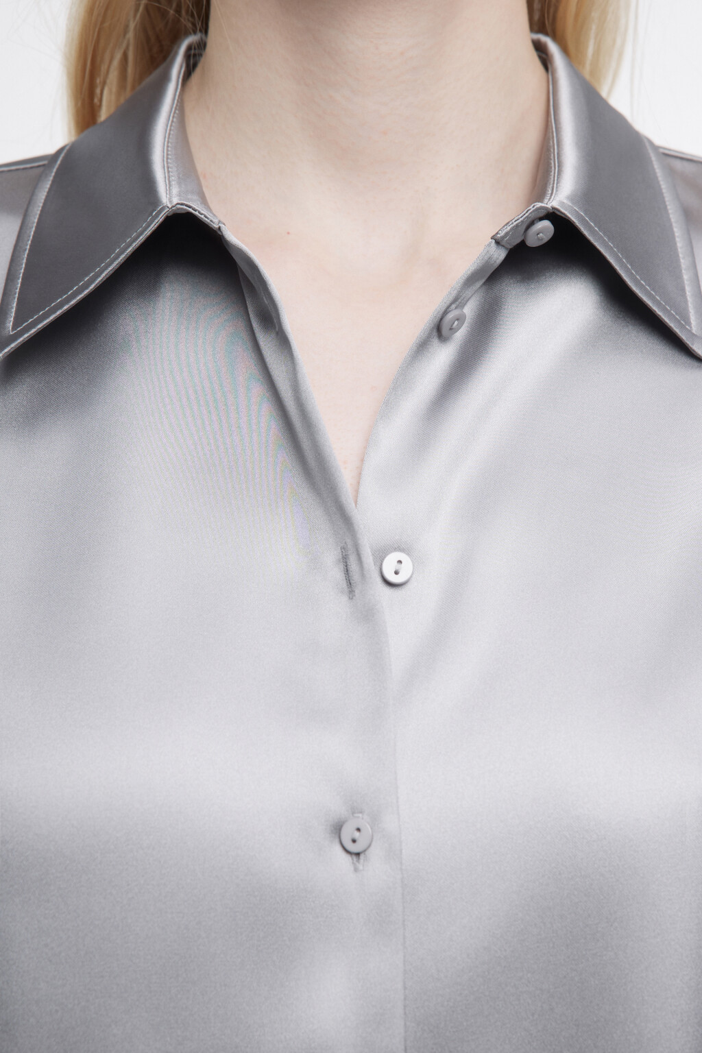 Блузка-рубашка атласная с длинными рукавами - цвет серый - 6