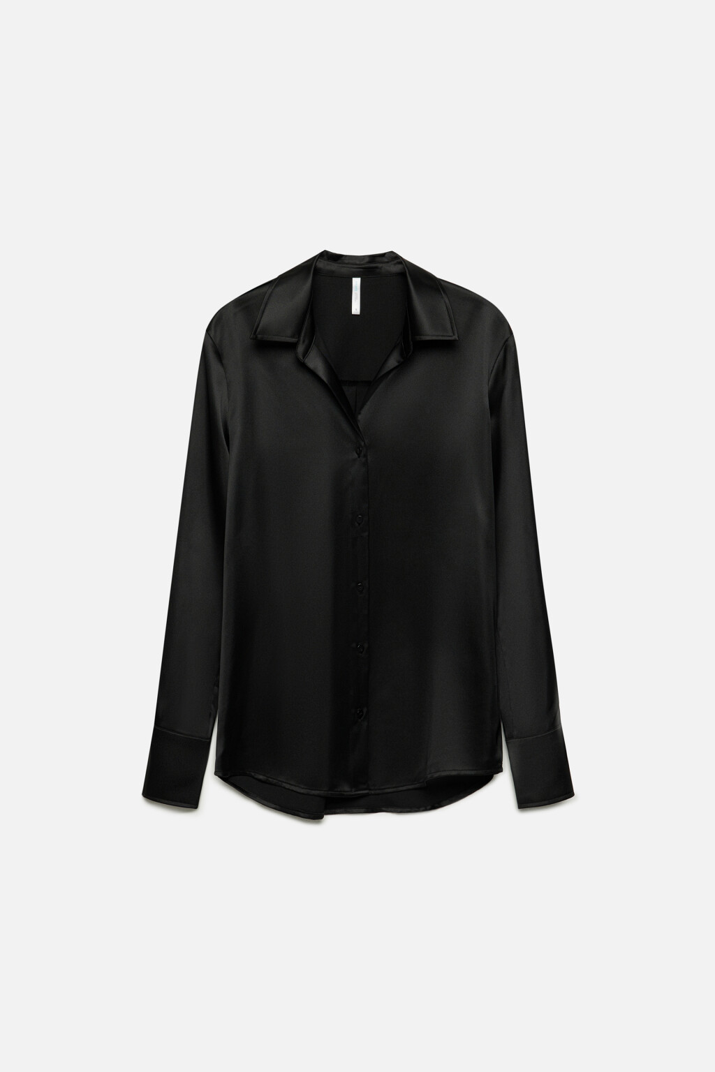 Блузка-рубашка атласная с длинными рукавами - цвет черный - 8