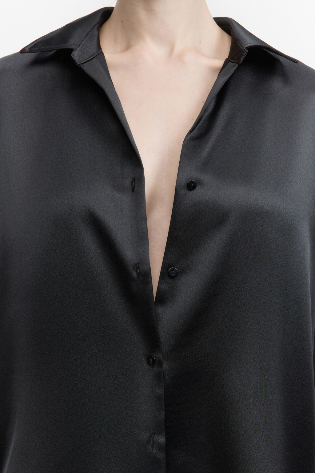 Блузка-рубашка атласная с длинными рукавами - цвет черный - 6