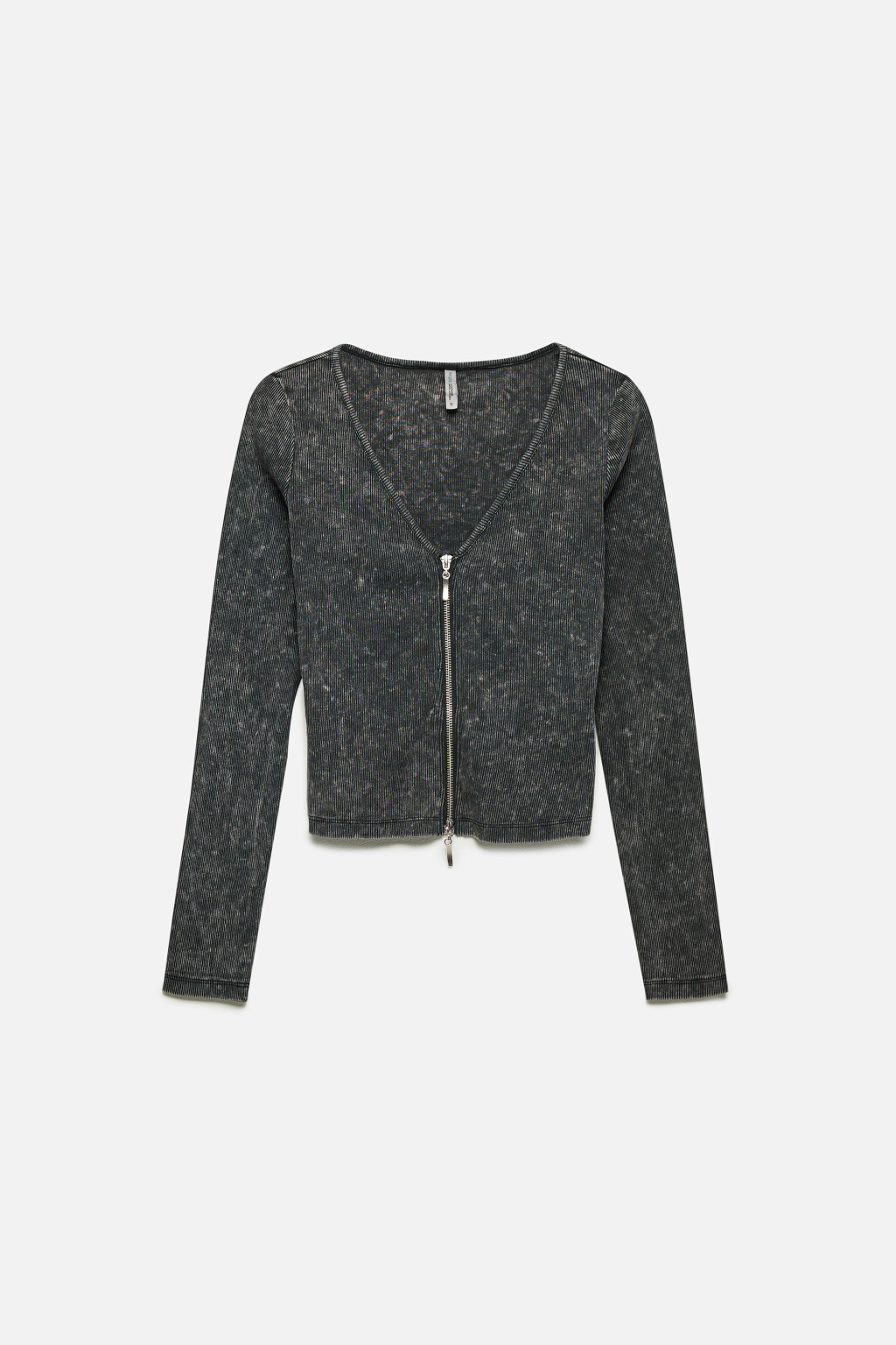 Лонгслив на молнии облегающий со стиркой - цвет серый - 8