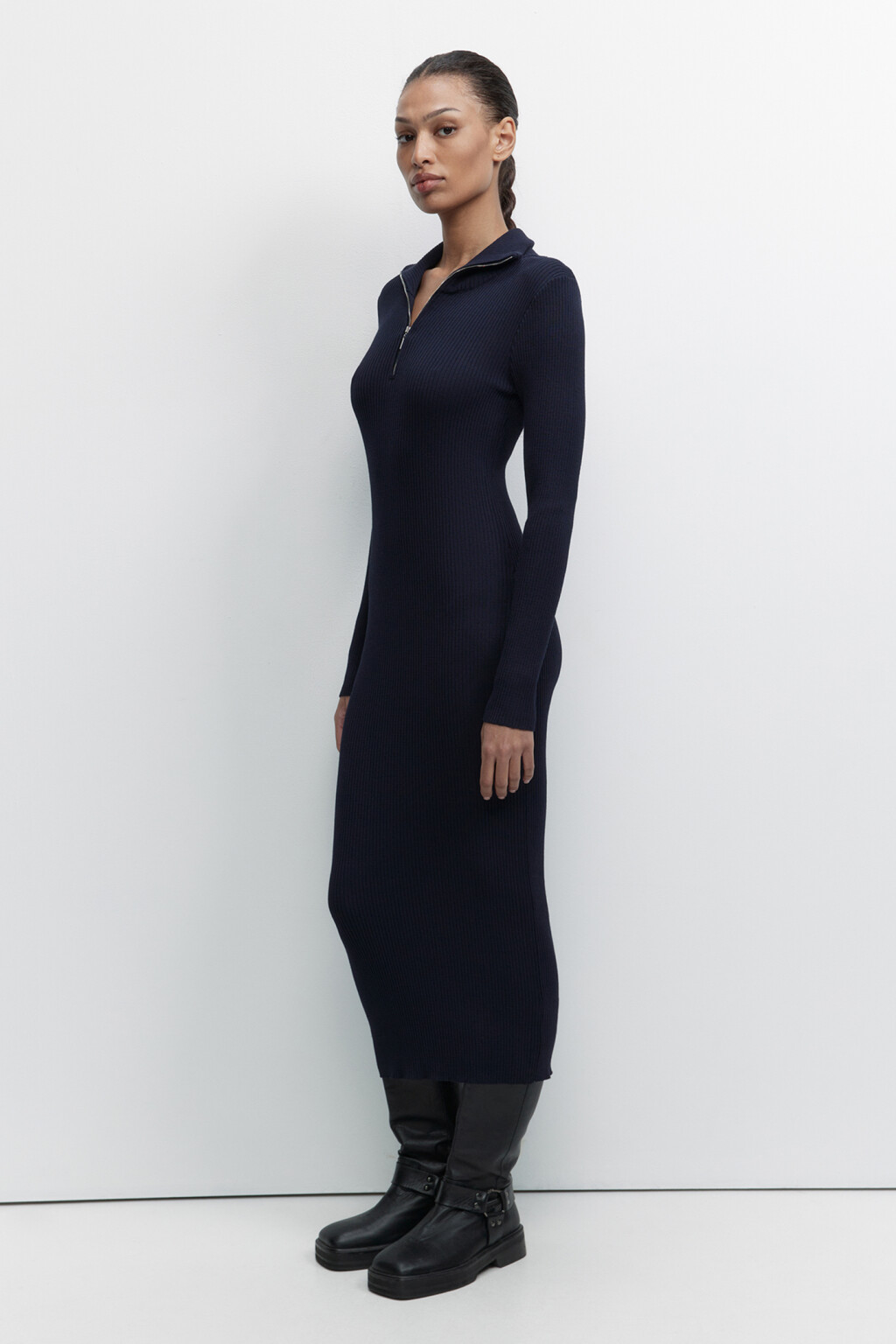 Платье-свитер миди с молнией на воротнике - цвет голубой - 3