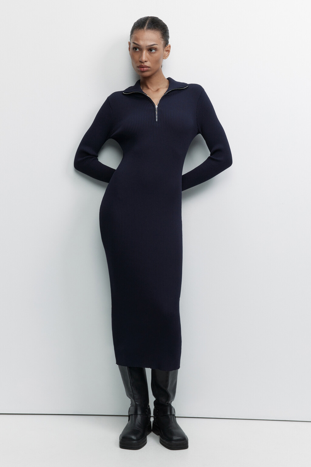 Платье-свитер миди с молнией на воротнике - цвет голубой - 5