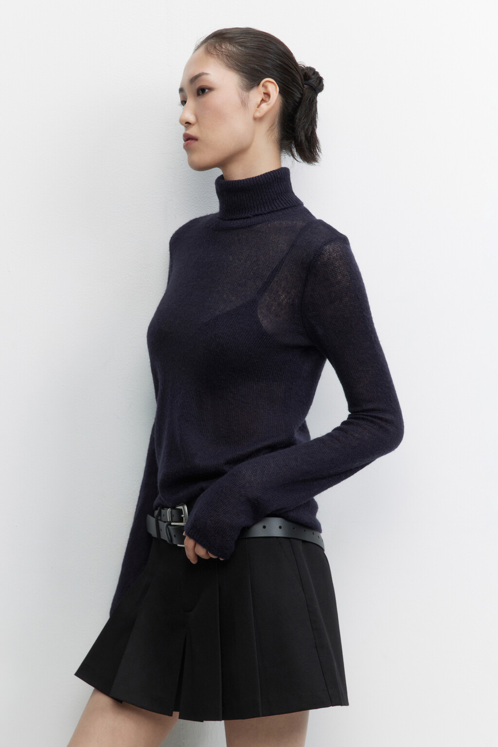 Свитер-водолазка тонкой вязки с шерстью - цвет голубой - 3