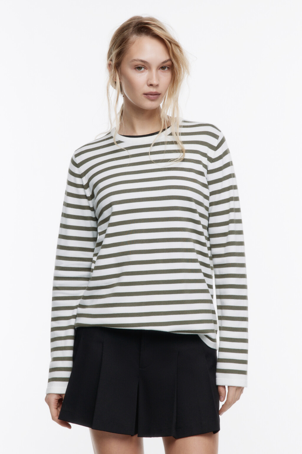 Джемпер тонкой вязки свободный в полоску - цвет зеленый - 2