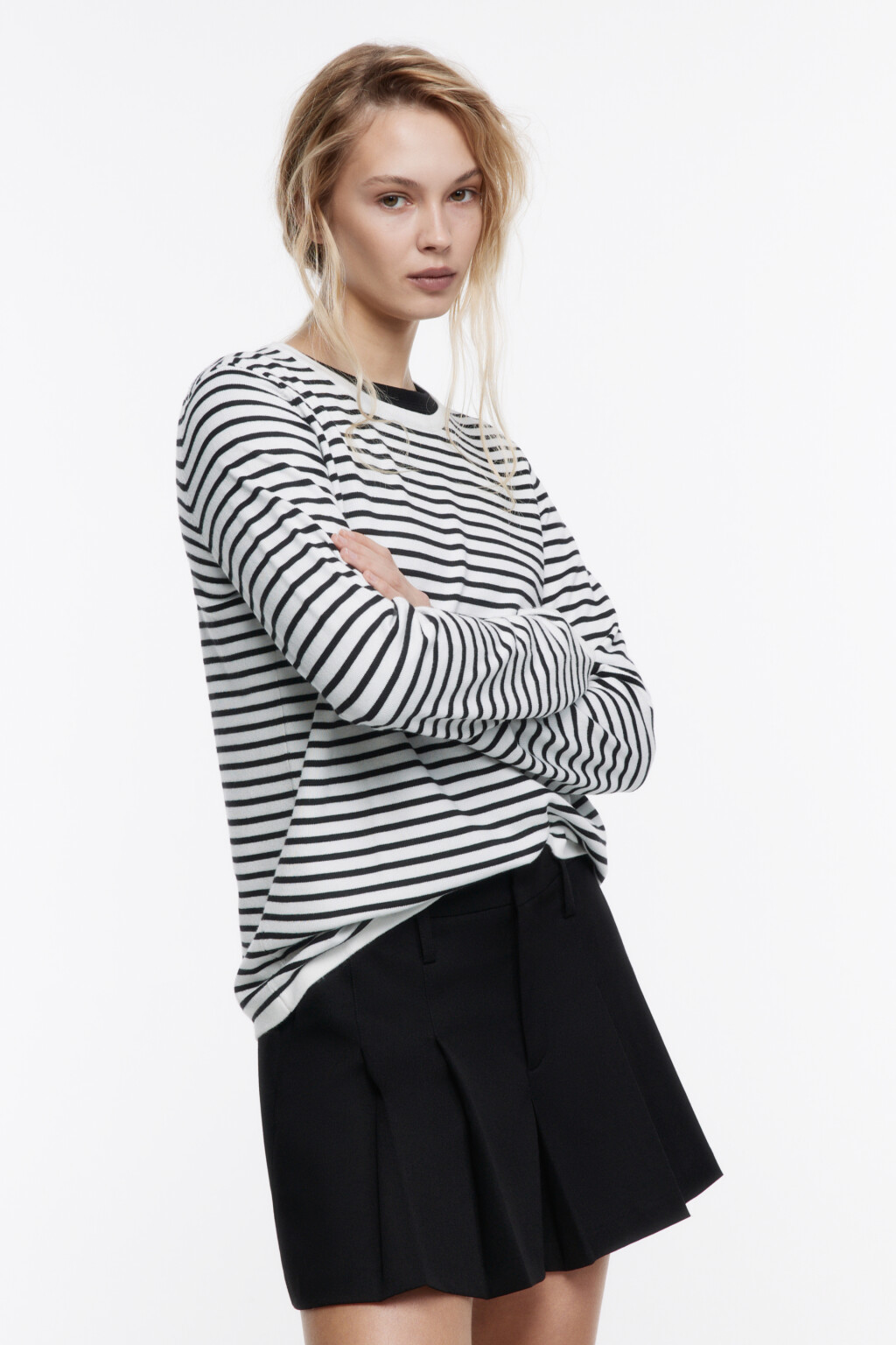 Джемпер тонкой вязки свободный в полоску - цвет белый - 3