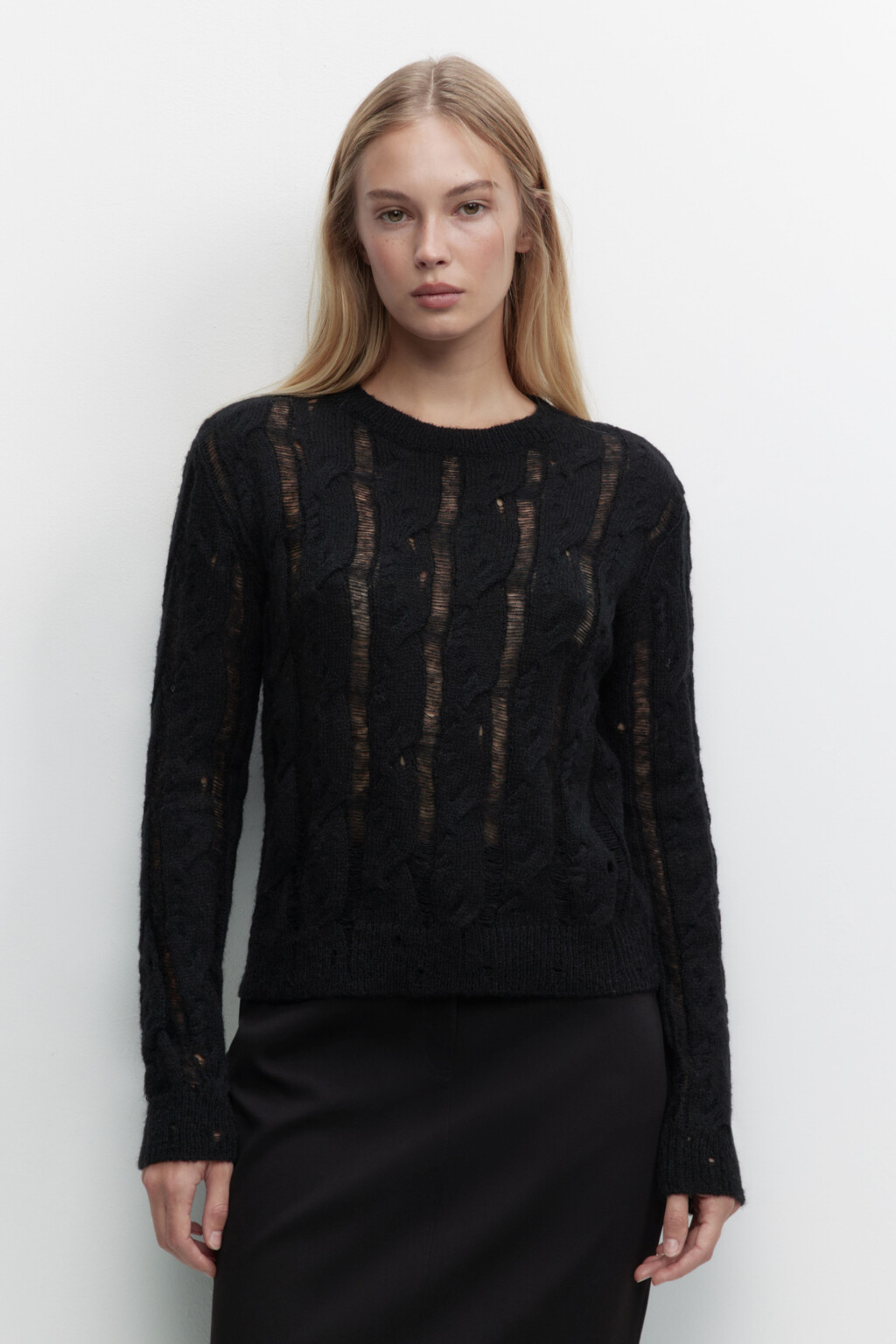 Джемпер ажурный с узором - цвет черный - 2