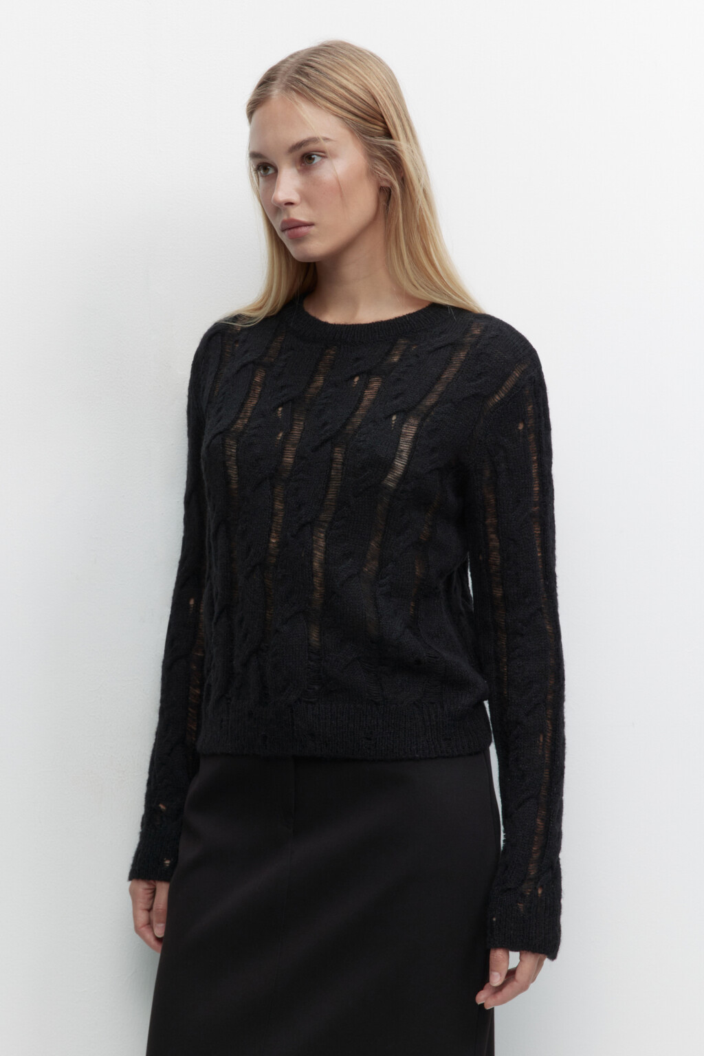Джемпер ажурный с узором - цвет черный - 3