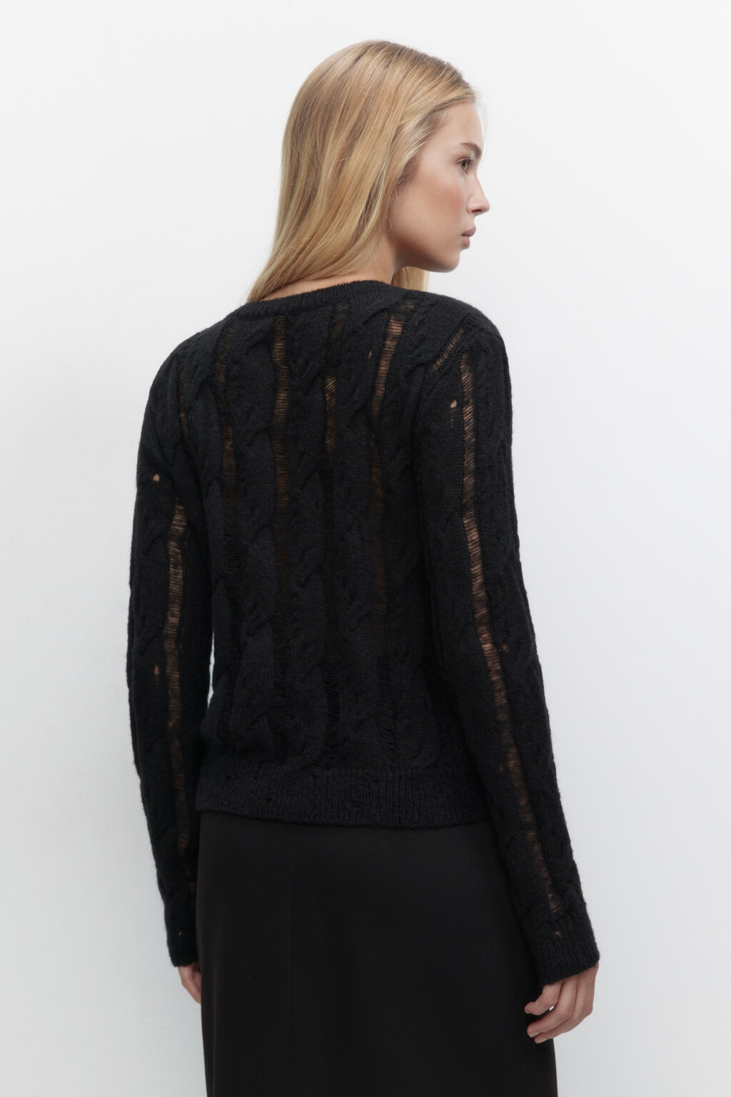 Джемпер ажурный с узором - цвет черный - 4