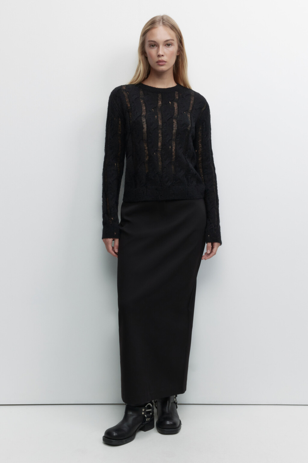 Джемпер ажурный с узором - цвет черный - 5