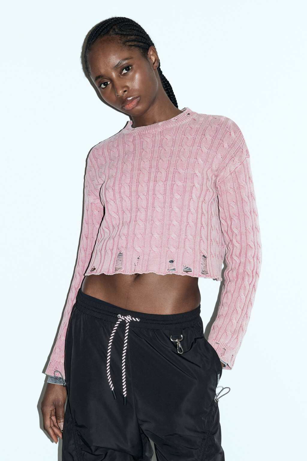 Джемпер вязаный с состаренным эффектом - цвет розовый - 3