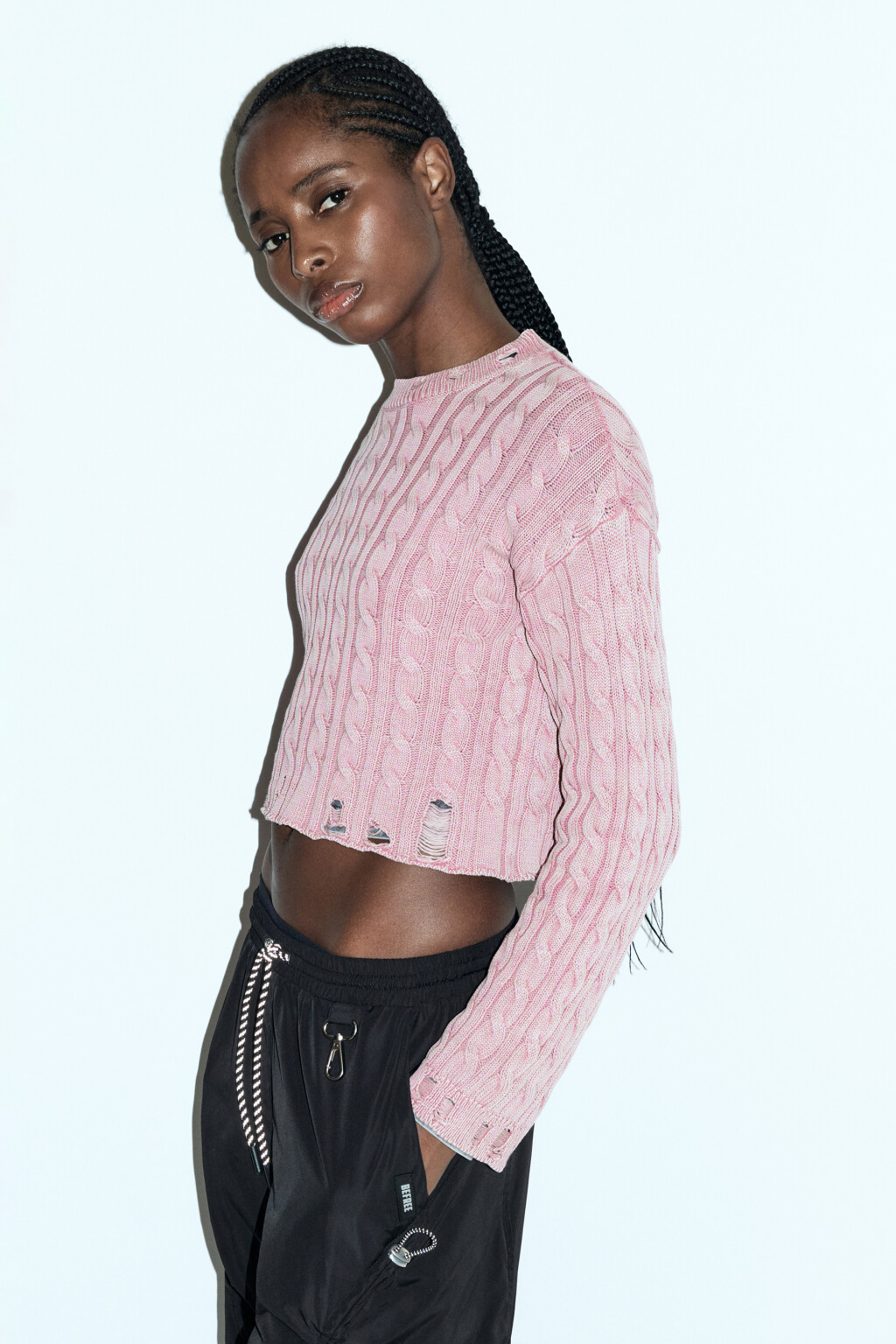 Джемпер вязаный с состаренным эффектом - цвет розовый - 4