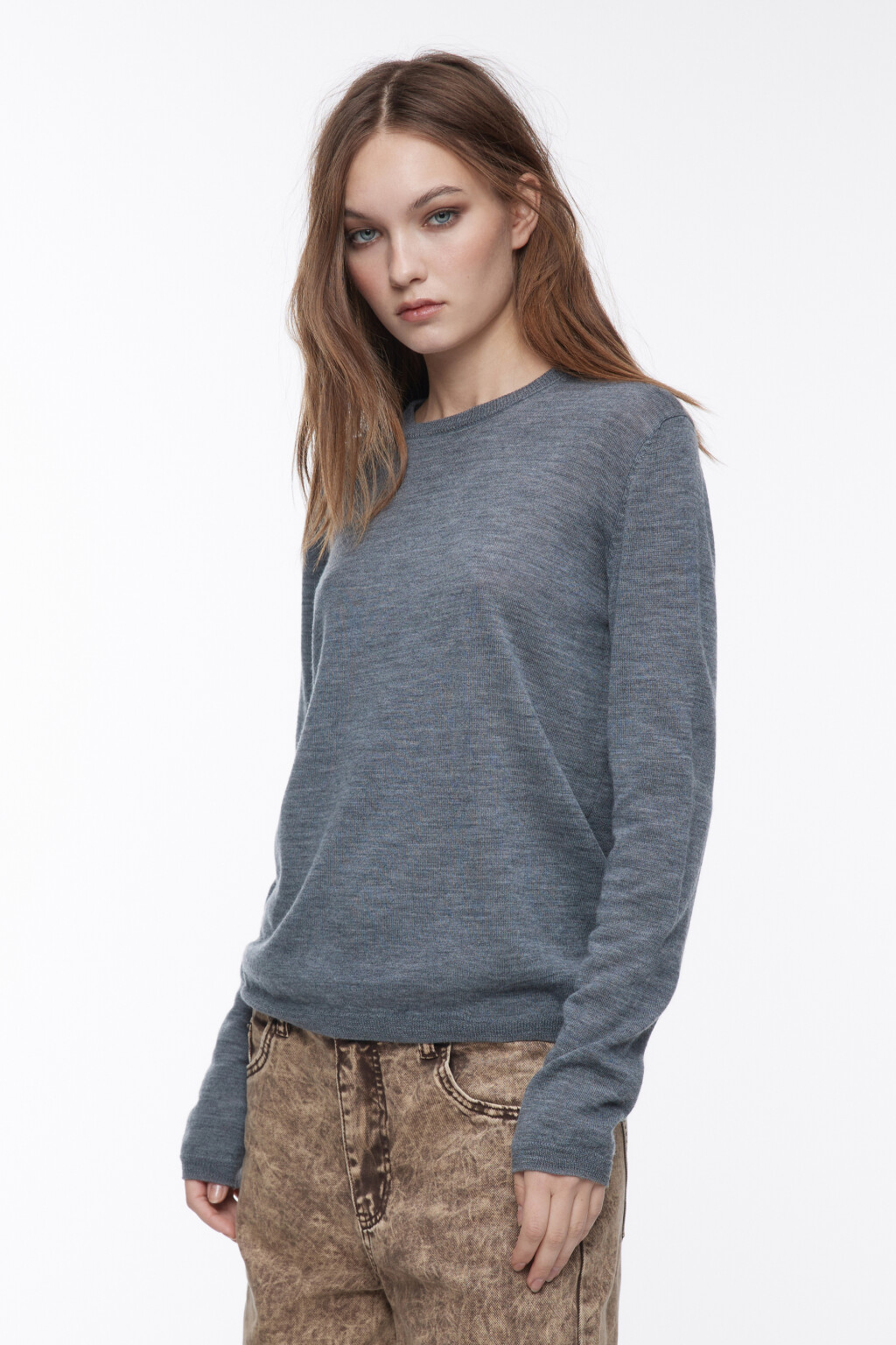 Джемпер тонкой вязки из шерсти мериноса - цвет серый - 3