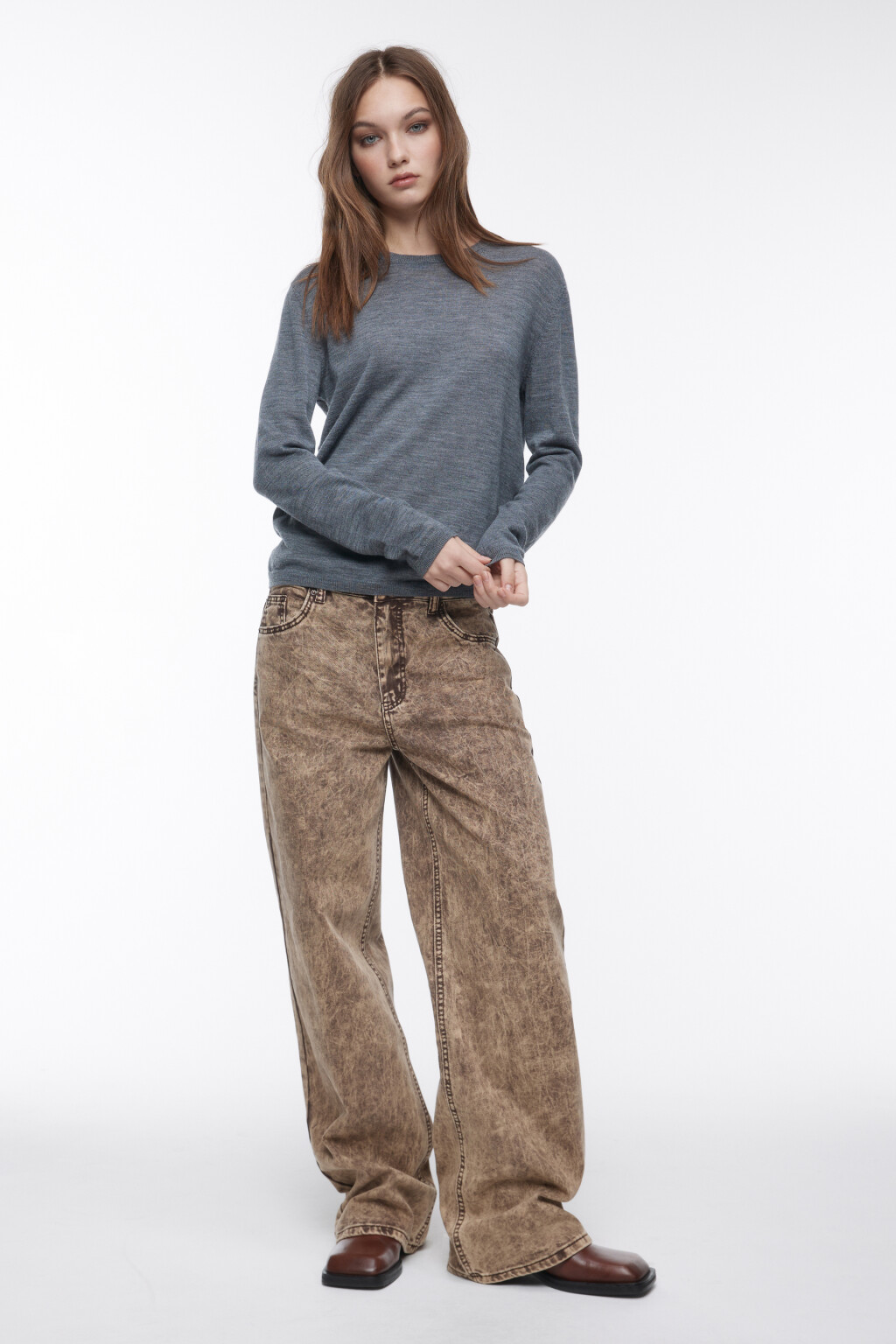 Джемпер тонкой вязки из шерсти мериноса - цвет серый - 5