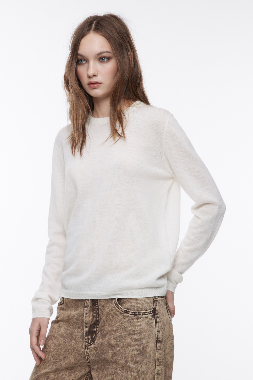 Джемпер тонкой вязки из шерсти мериноса - цвет молочный - 3
