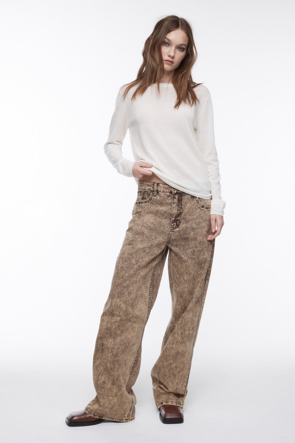 Джемпер тонкой вязки из шерсти мериноса - цвет молочный - 5