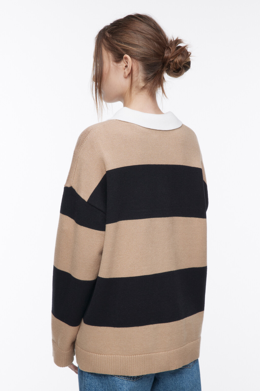 Джемпер-поло вязаный в полоску - цвет бежевый - 4