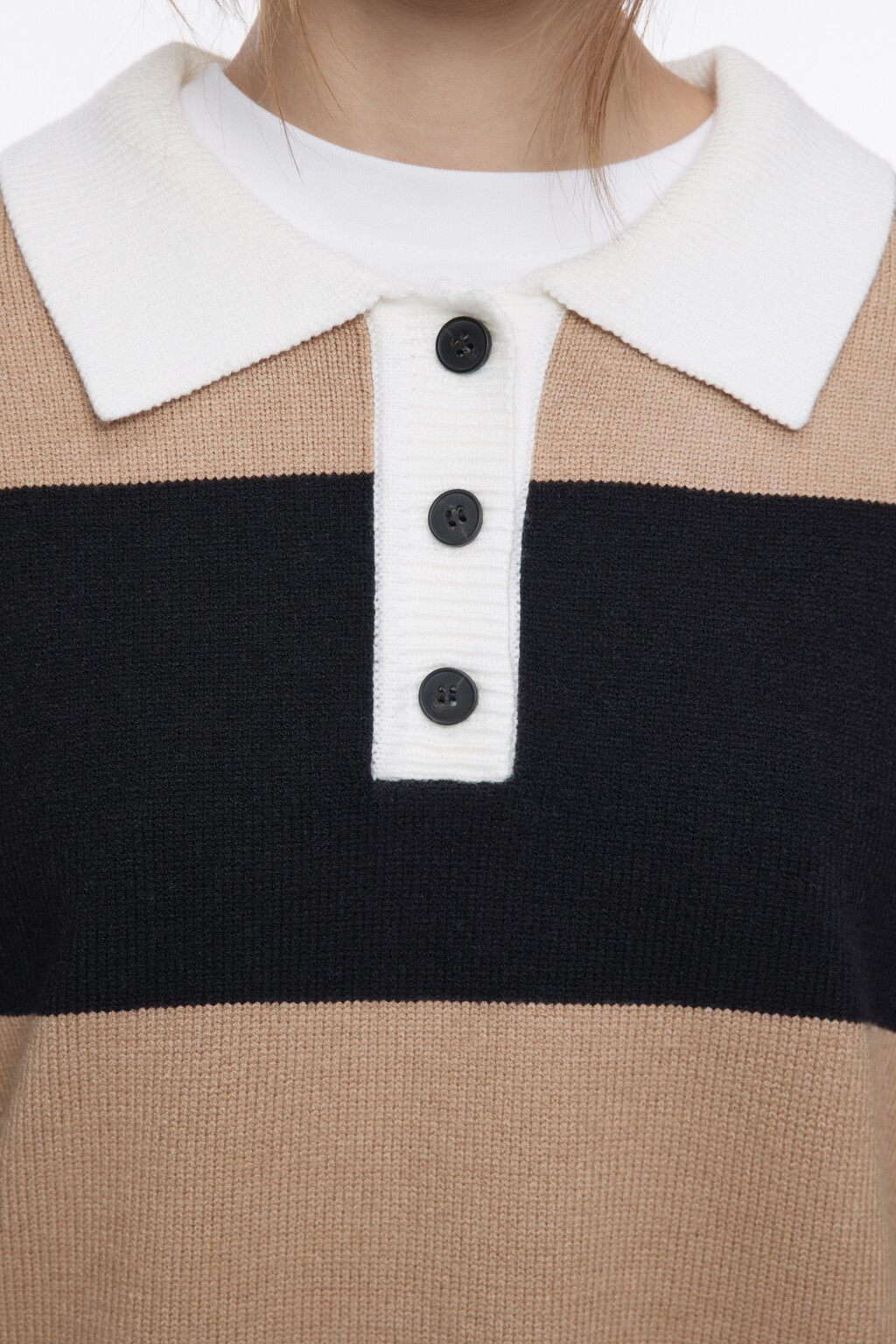 Джемпер-поло вязаный в полоску - цвет бежевый - 6