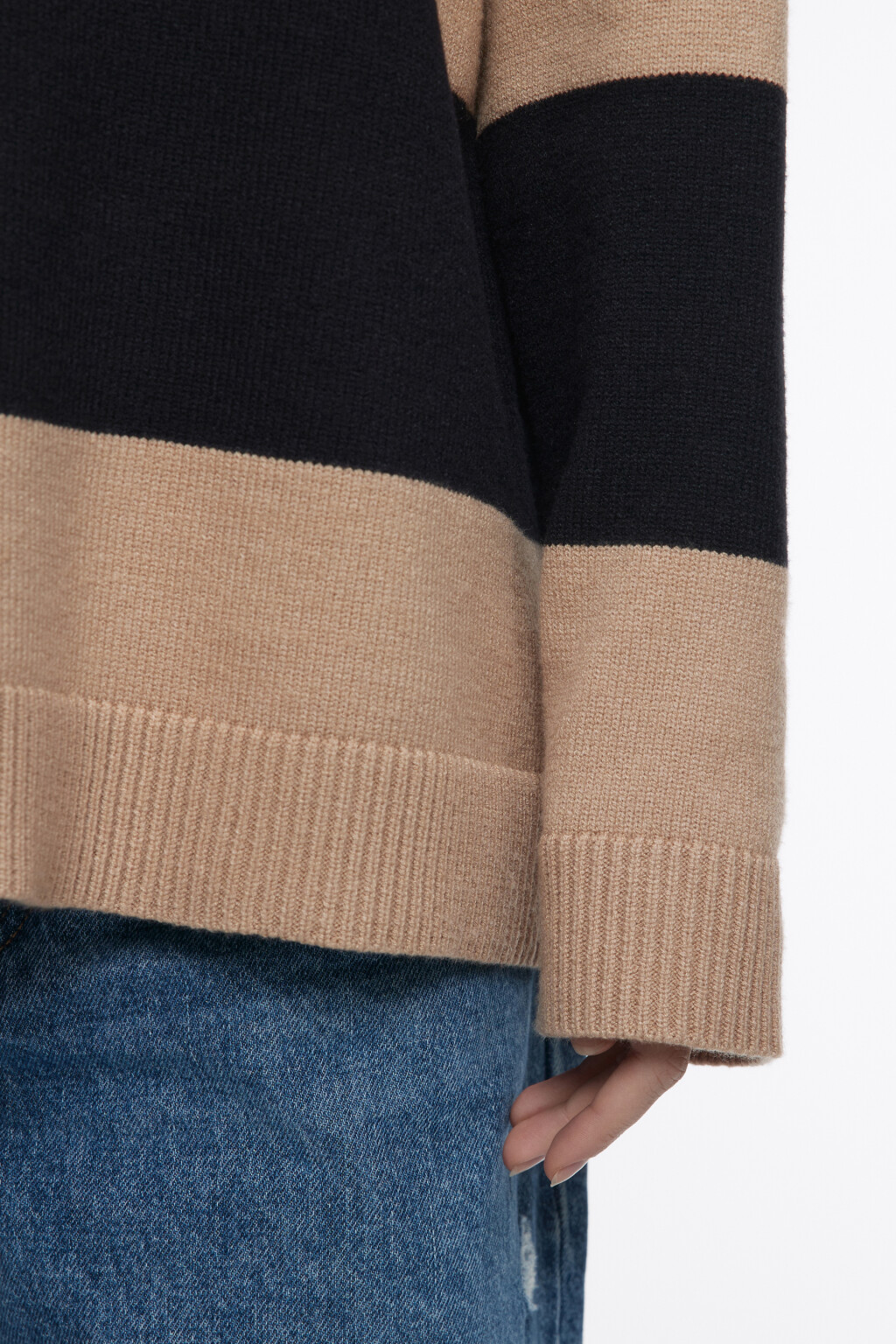 Джемпер-поло вязаный в полоску - цвет бежевый - 7
