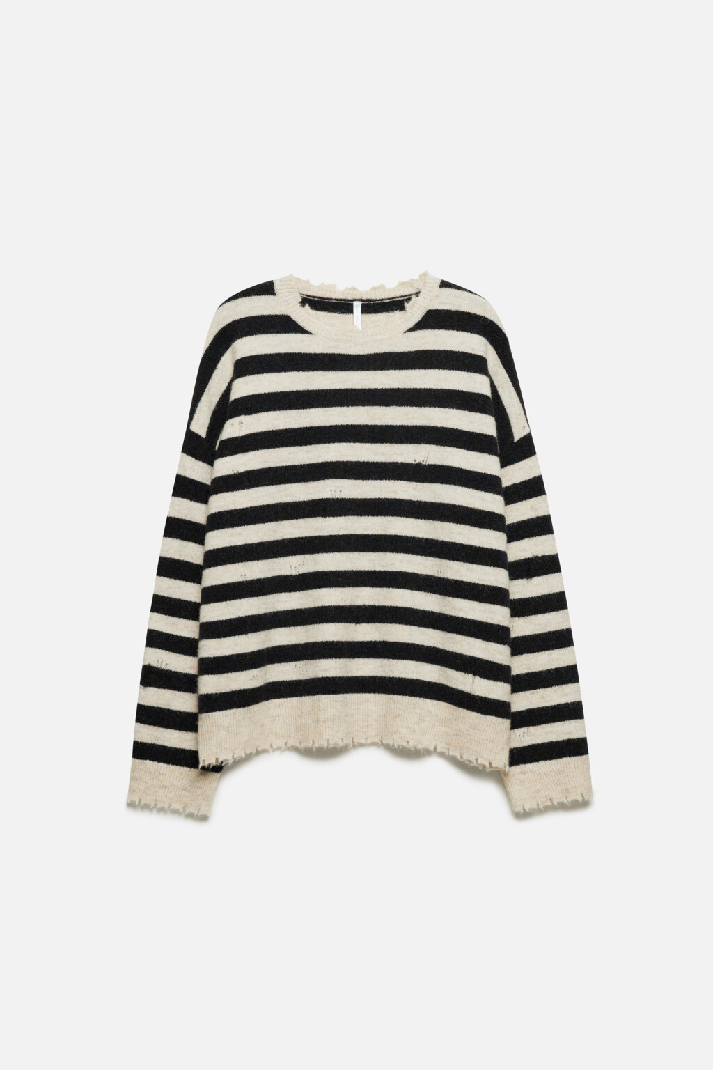 Джемпер вязаный рваный в полоску - цвет бежевый - 9
