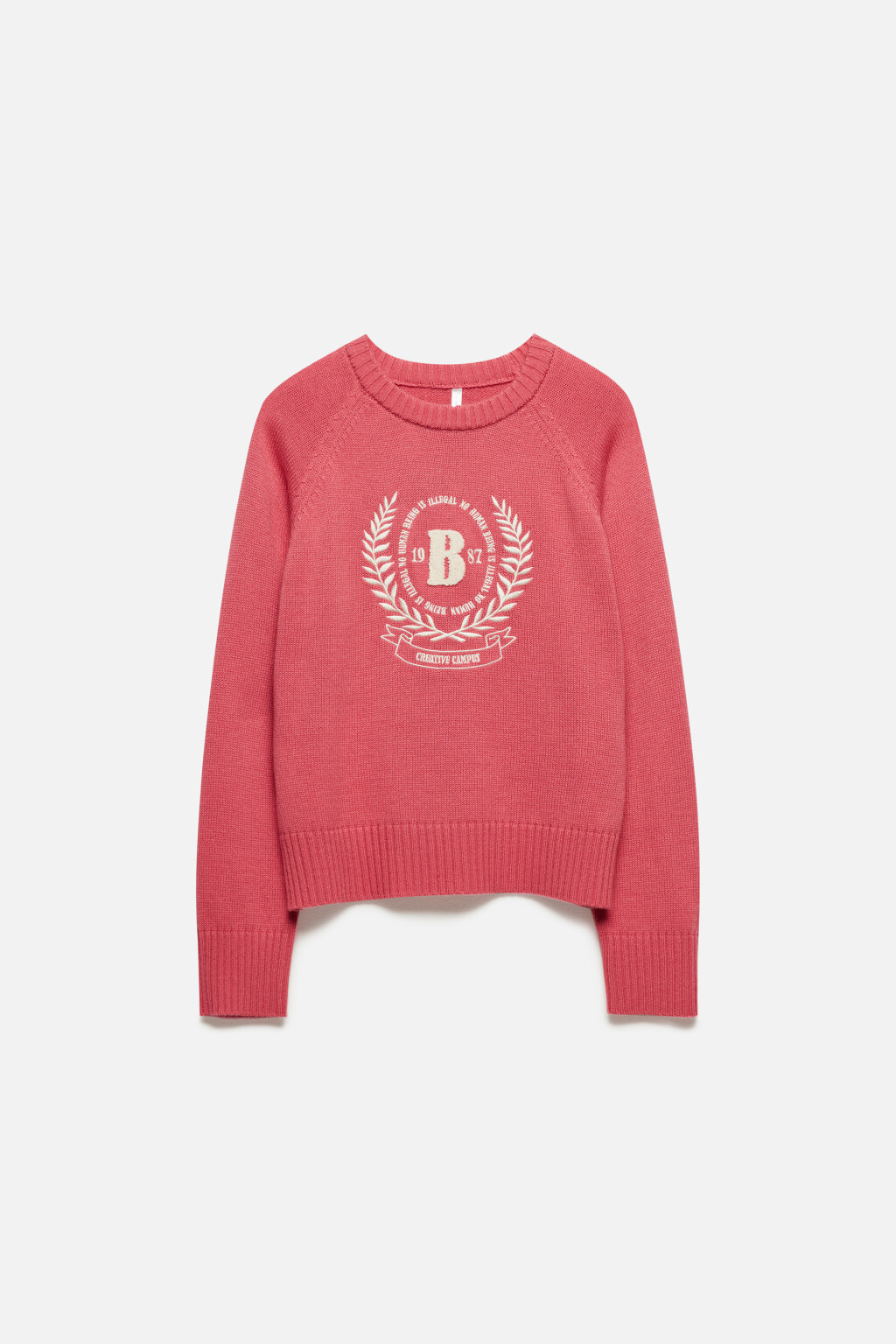 Свитер толстой вязки с принтом - цвет розовый - 8