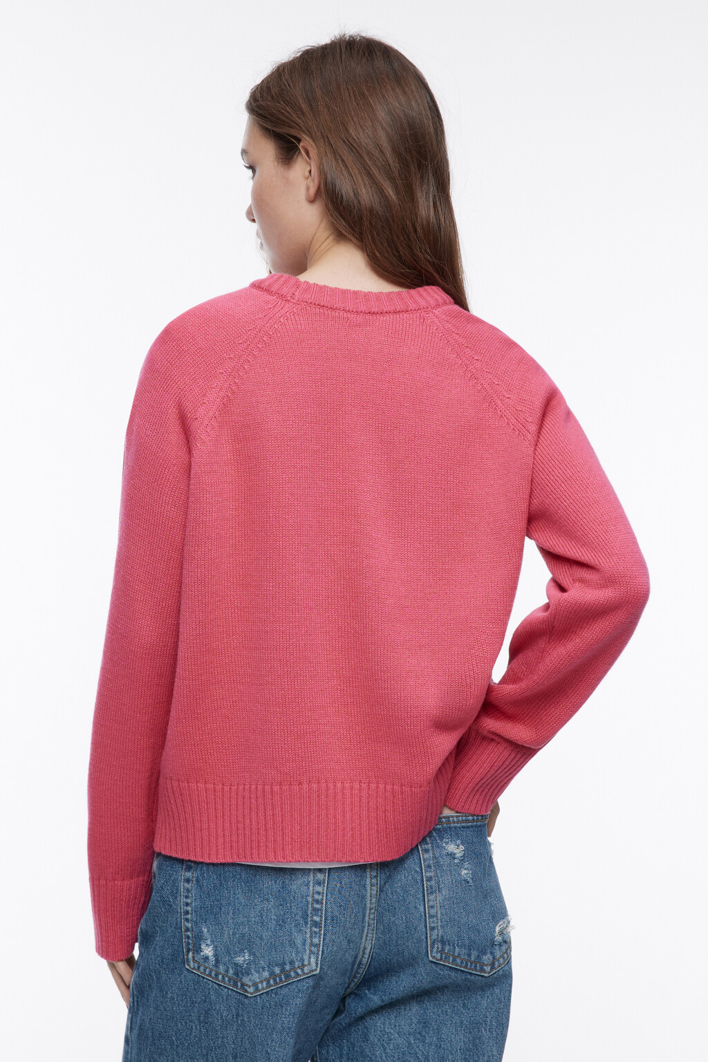 Свитер толстой вязки с принтом - цвет розовый - 4