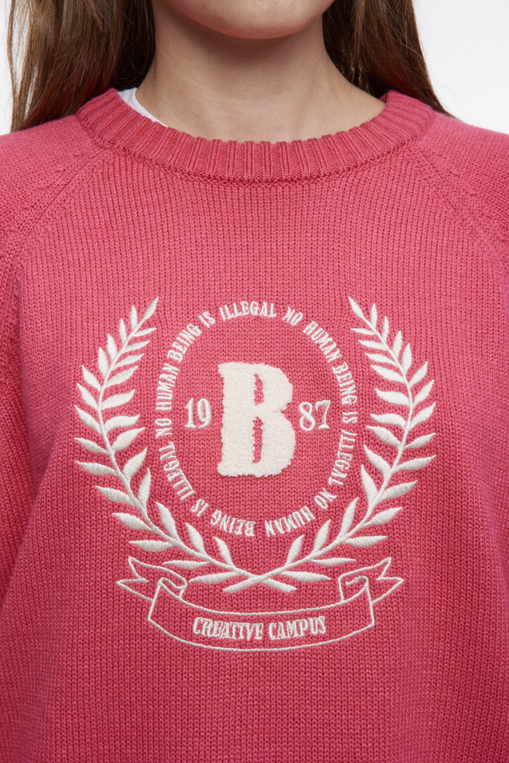 Свитер толстой вязки с принтом - цвет розовый - 6