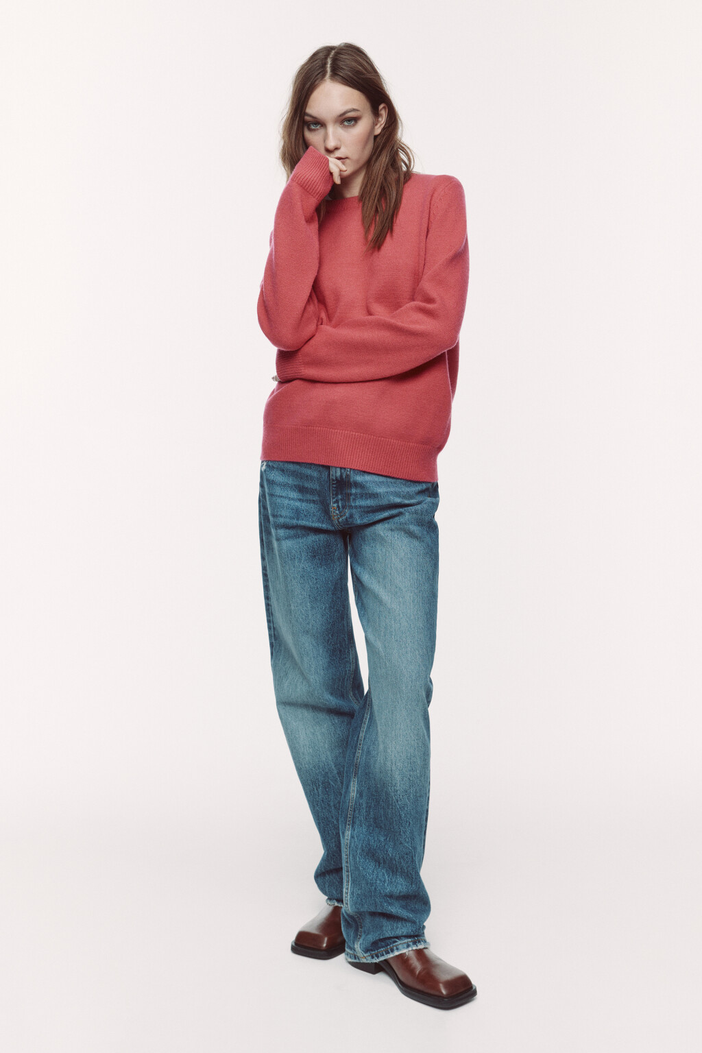 Джемпер вязаный базовый - цвет розовый - 1