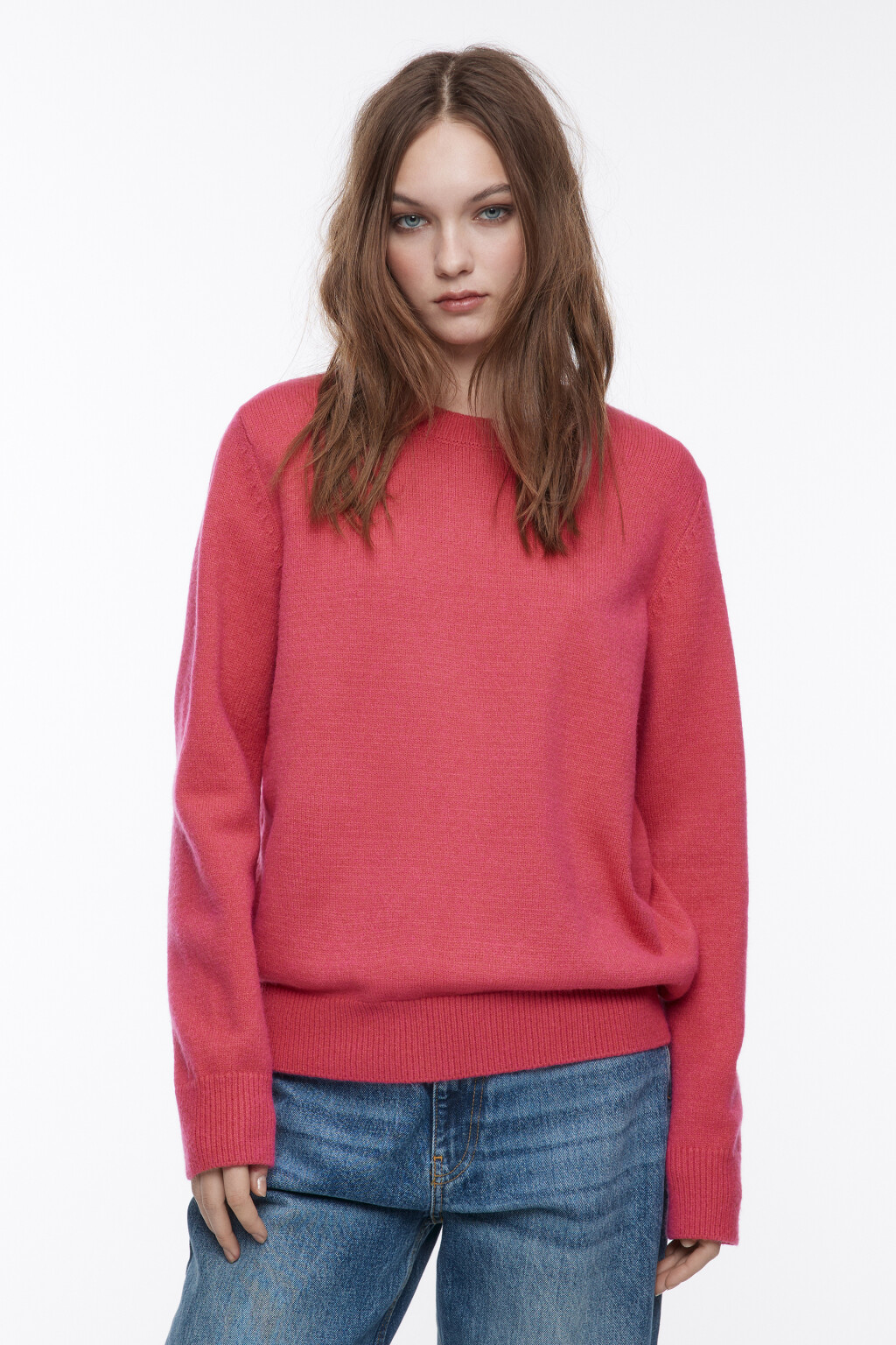 Джемпер вязаный базовый - цвет розовый - 2