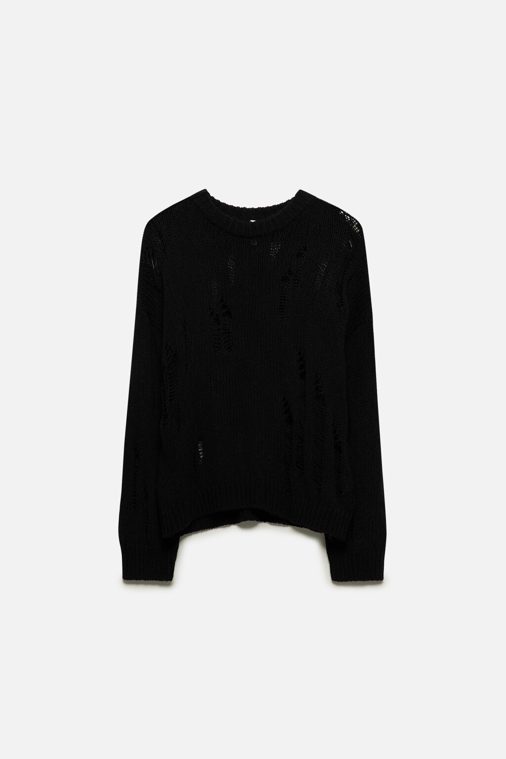 Джемпер вязаный свободный с рваниной - цвет черный - 8