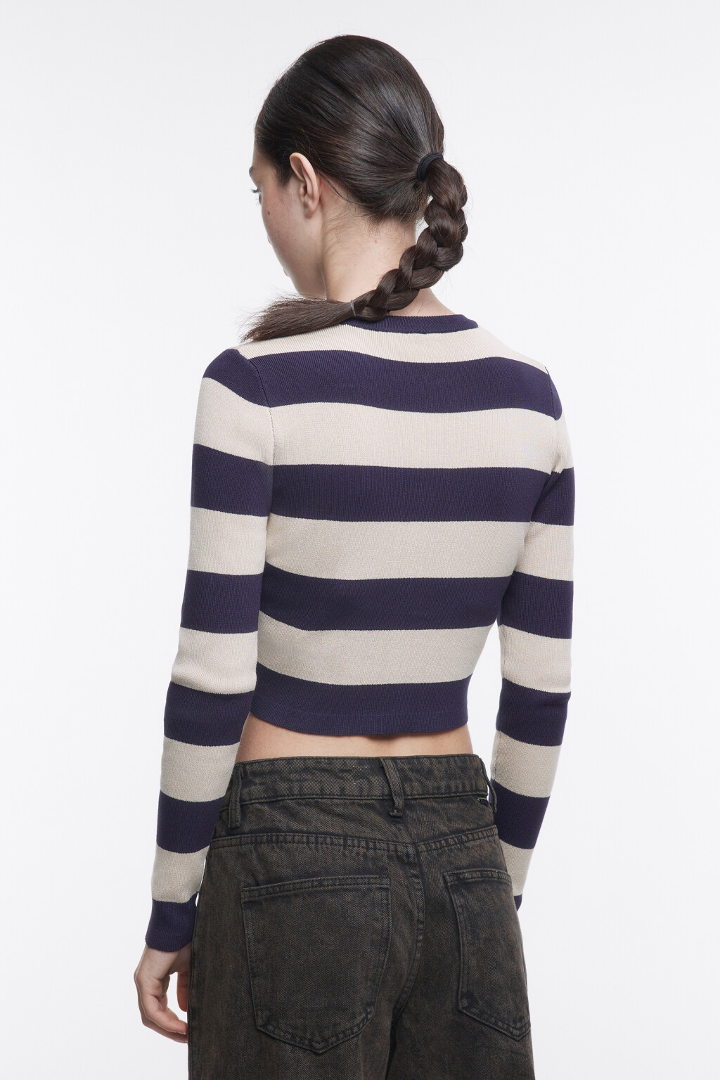 Джемпер укороченный в полоску - цвет синий - 4