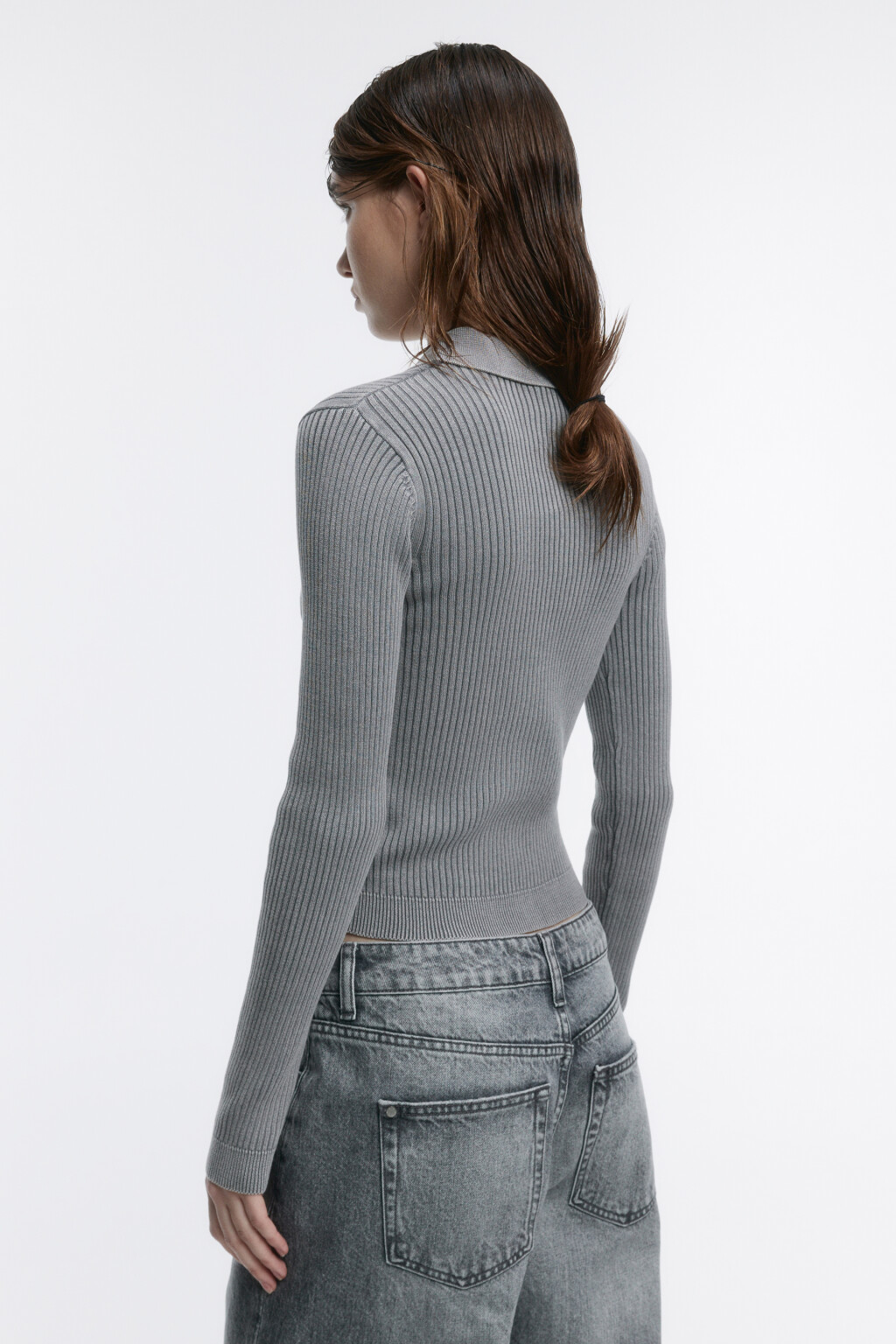 Джемпер облегающий с воротником-поло - цвет серый - 4