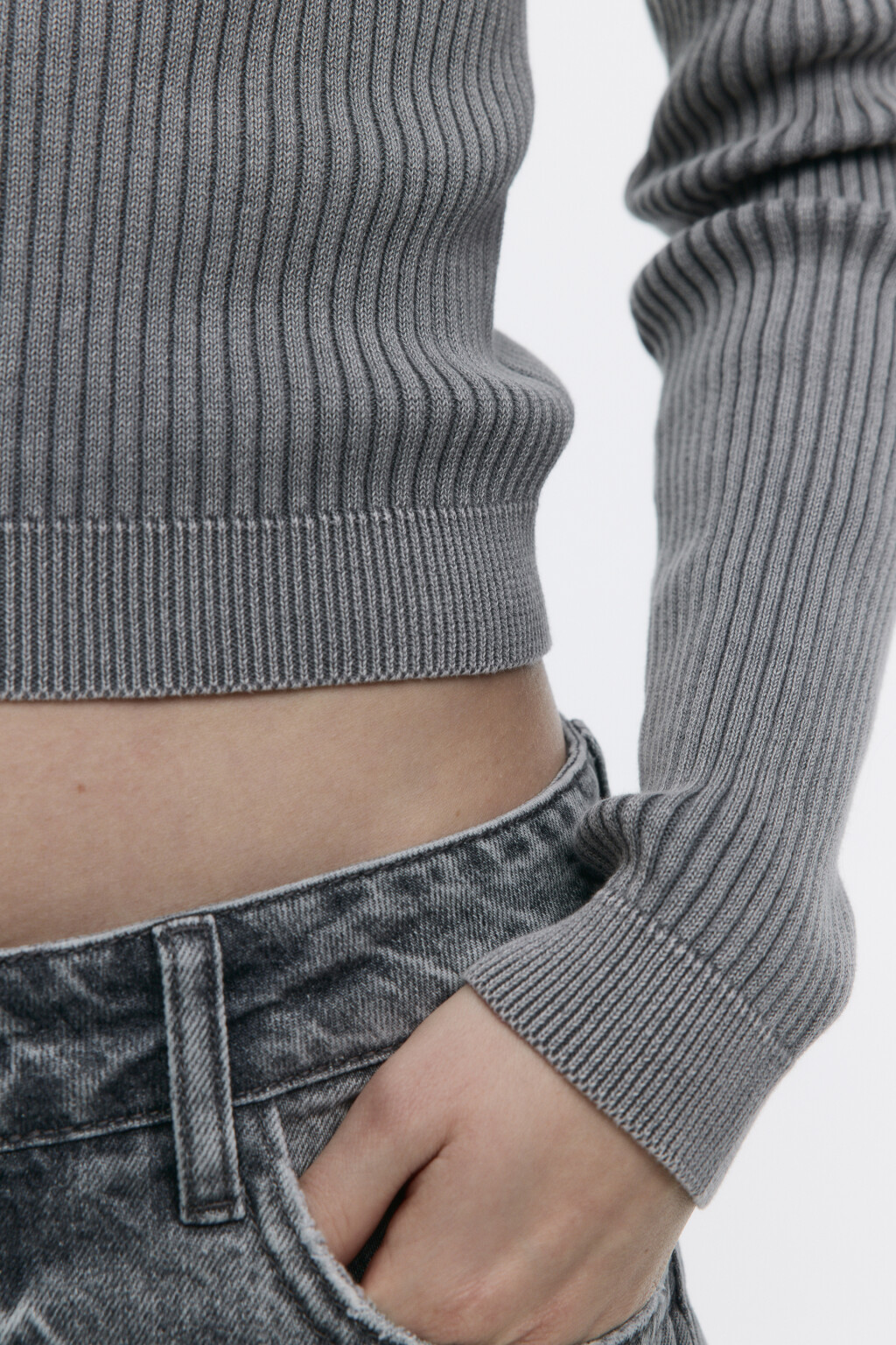 Джемпер облегающий с воротником-поло - цвет серый - 8