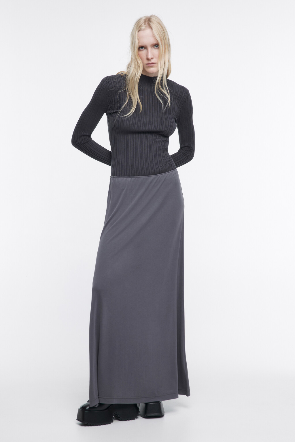 Водолазка тонкая облегающая в рубчик - цвет серый - 5