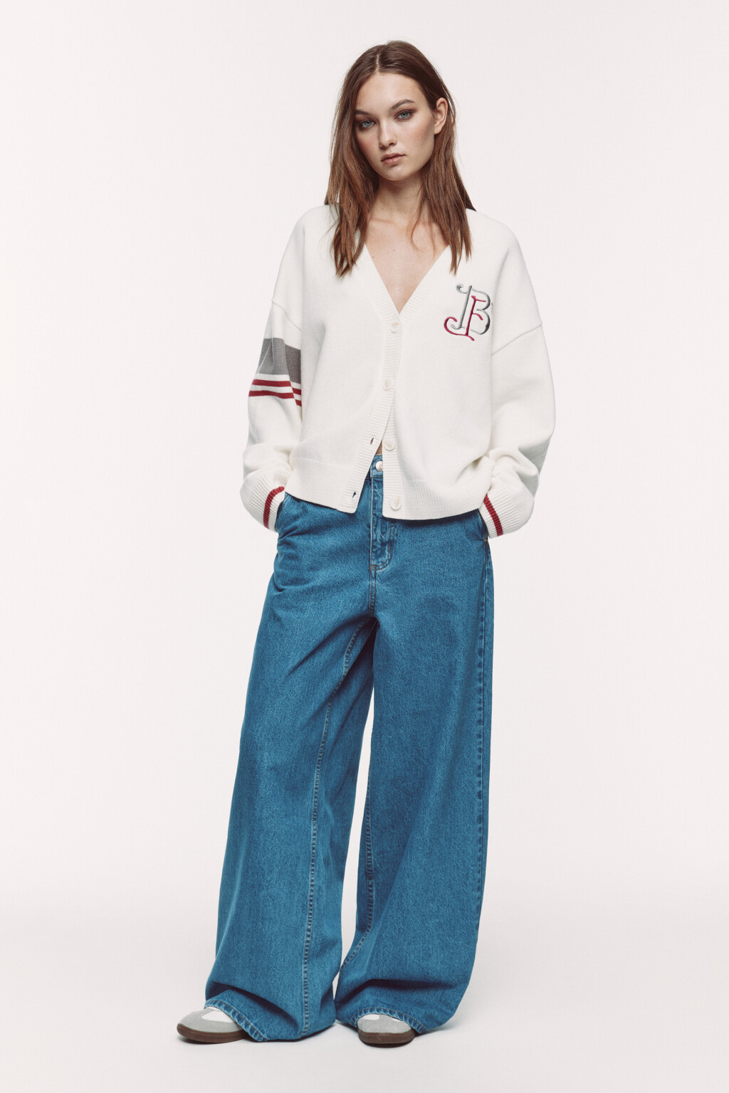 Кардиган вязаный с принтом и полосками - цвет бежевый - 5