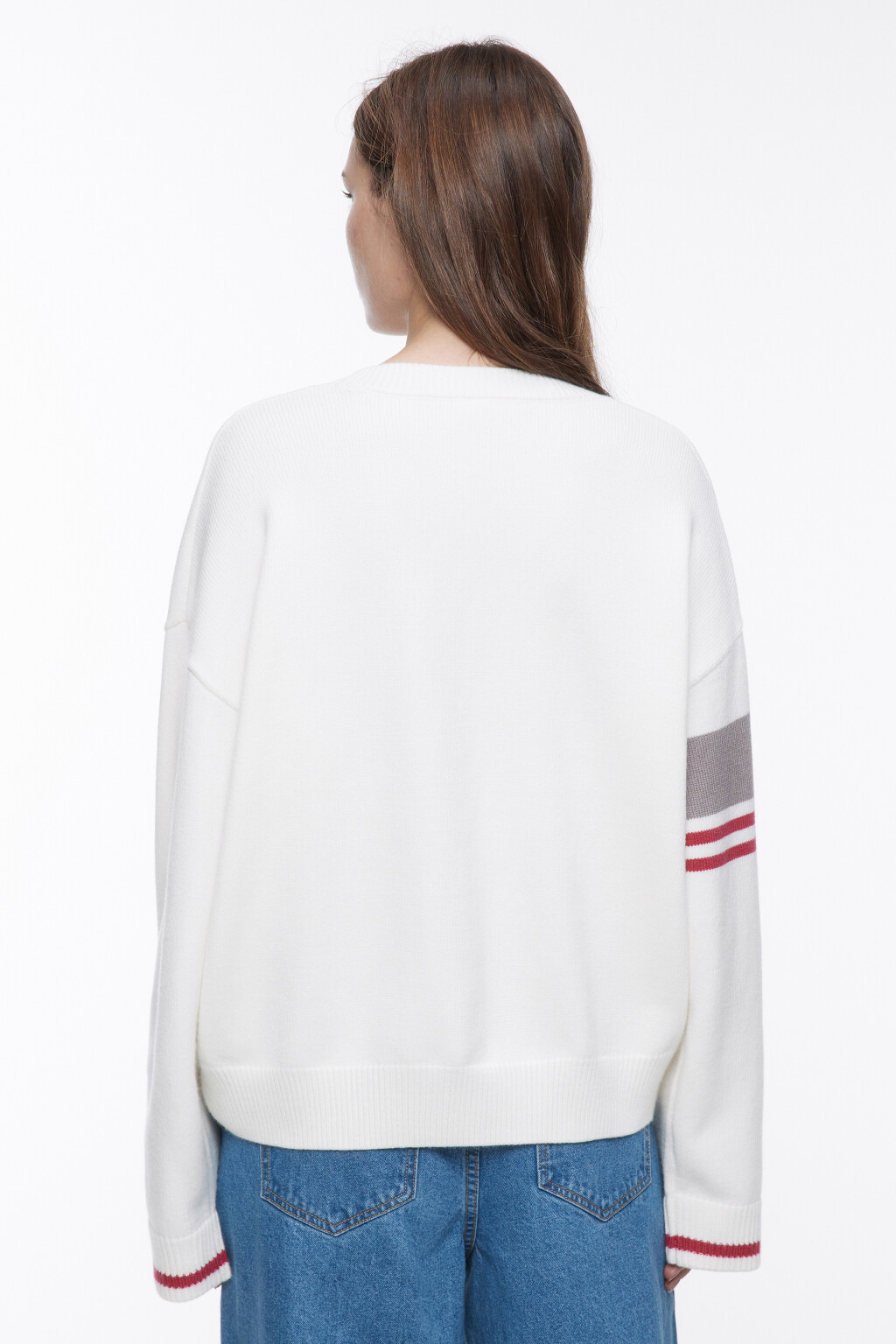 Кардиган вязаный с принтом и полосками - цвет бежевый - 4