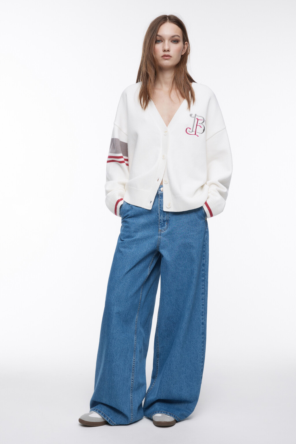 Кардиган вязаный с принтом и полосками - цвет бежевый - 6