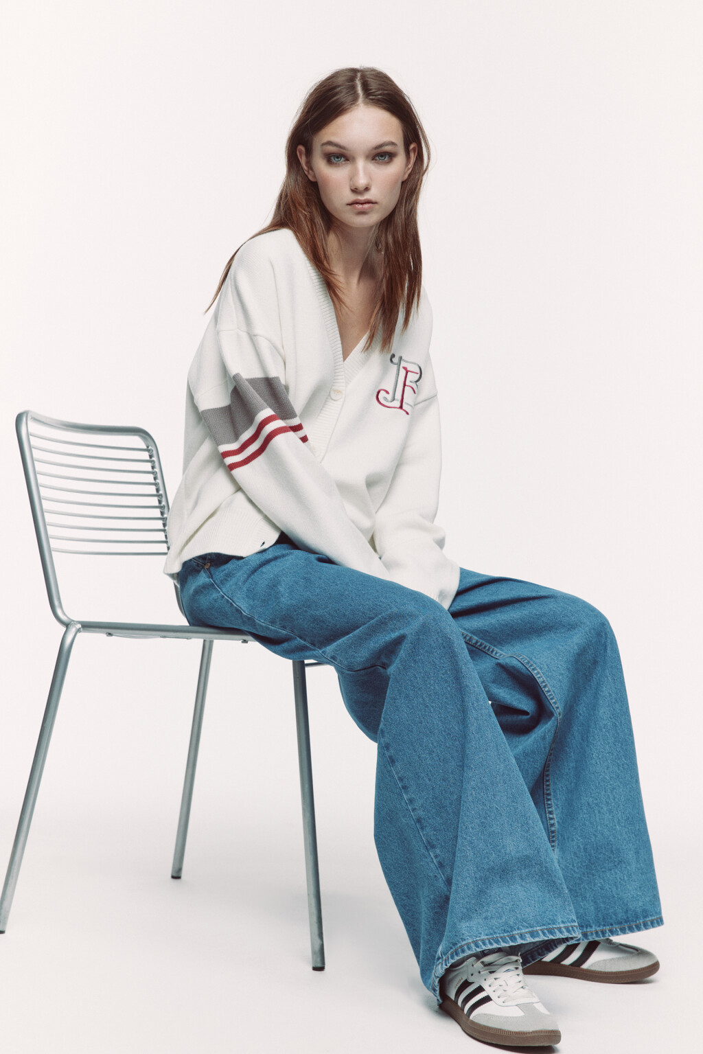 Кардиган вязаный с принтом и полосками - цвет бежевый - 1