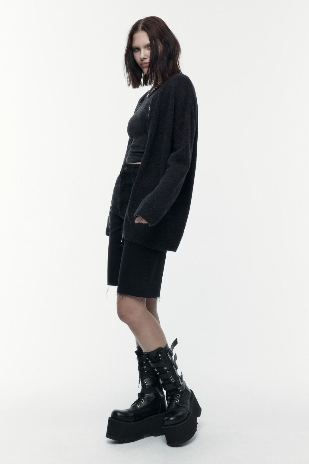 Кардиган на молнии вязаный с шерстью - цвет синий - 1