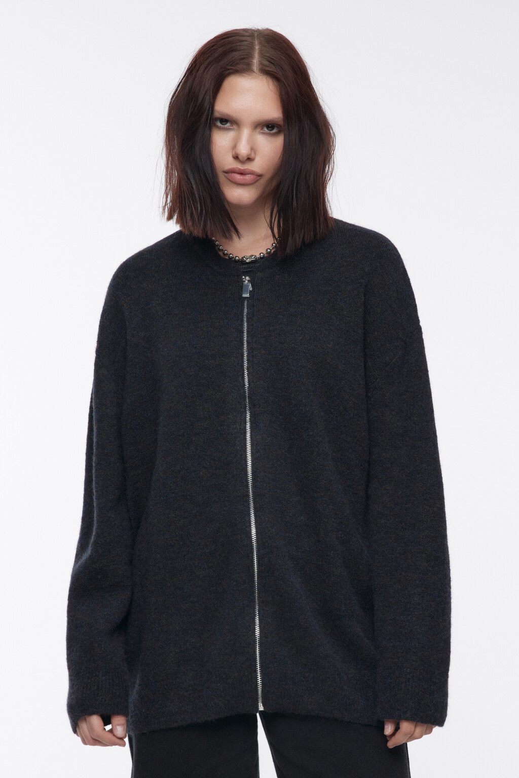 Кардиган на молнии вязаный с шерстью - цвет синий - 2